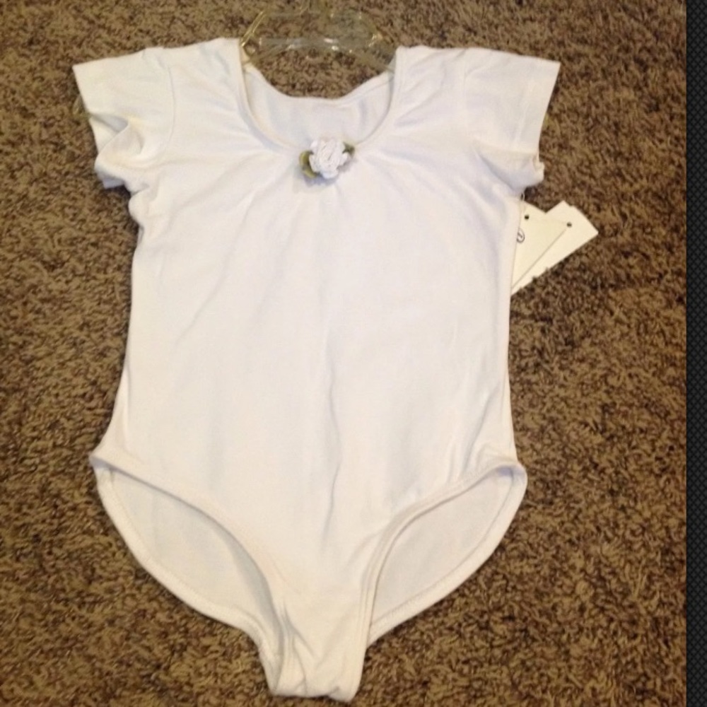 Size 2 White Dance Gymnastics Bodysuit Leotard Costume NWT !